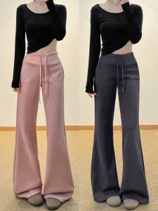 American Style High Waist Slimming Bell Bottom Sport Pants Womens Drawstring Trousers Long Pants Asymmetric Commute Style