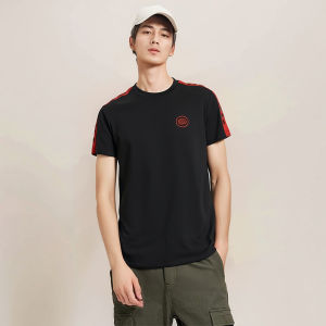 เสื้อยืดคอกลมแขนสั้นทรงตรงผ้าฝ้ายแท้สีดำปักลายทรงหลวมสำหรับฤดูใบไม้ร่วง ป้องกันการติดเชื้อแบคทีเรีย