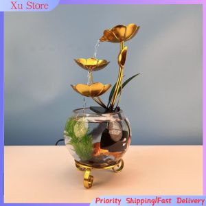 Simple Home Fountain Decoration Mini Glass Fish Tank Recirculating Water Living Room Desk Leisure Decoration Gift