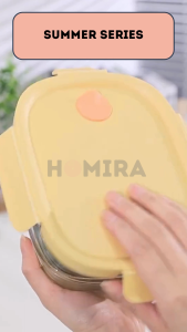 Homira Summer Series Rectangle Borosilicate Glass Food Container – Airtight Lunch Box | Oven Safe (760ml-940ml)