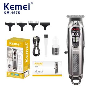Kemei KM-1675 Electric 5 Speed LED Long Last Battery Hair Trimmer Stainless Steel 7000 RPM High Speed Motor Hair Clipper With Hook