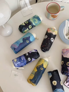 Colorful Van Gogh cat automatic umbrella UV umbrella folding umbrella Sunscreen womens umbrella