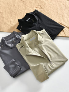 High-End Outdoor Mens Long Sleeve T-Shirt Zip-Up Collar Quick-Dry Breathable Water-Resistant Standard Fit Fashion Urban Style