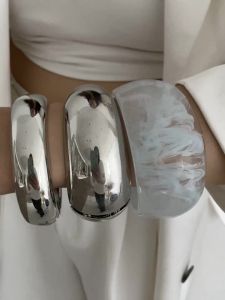 Ingemark | Ingemark 3 Styles Hip Hop Thick Resin Acrylic Bangles for Women on Hand New Trend Punk Spring Metal Bracelets Steampunk Jewelry