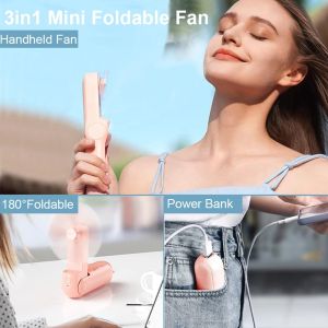 Mini Portable Handheld Fan USB Rechargeable Pocket-Sized Cooling Fan with Folding Design Power Bank Feature Small Hand Fan