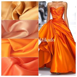 High quality luxury Mikado yellow orange champagne twill satin wedding dress and evening gown set fabric