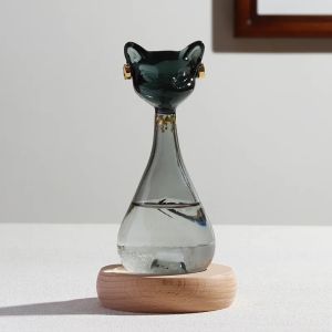 1pc Egyptian Cat Weather Forecast Bottle Predictor Monitor Glass Storm Bottle With Wooden Base Desktop Ornaments Room DecorGifts