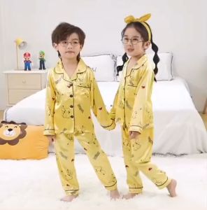 Bộ Đồ Ngủ Pijama Lụa In Pikachu Cực Xinh Cho Bé Trai Bé Gái Kangmin kids_Thời trang trẻ em Bộ Pijama hình cho bé Từ 6-28Kg
