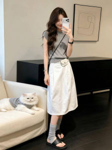 LIRUSHAN | Summer Women Dress Set Short Sleeve Top White Skirt