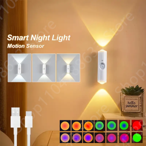 LED Motion Sensor Light RGB Gradient Double Head Lamp Rechargeable Magnetic Wall Lamp for Hallway Cabinet Stair