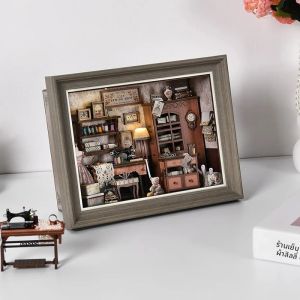 DIY Book Nook ชุดไม้มินิตุ๊กตา 3D ปริศนากรอบรูปเครื่องประดับชั้นวางหนังสือใส่ Retro Booknook ตุ๊กตาของขวัญวันเกิด