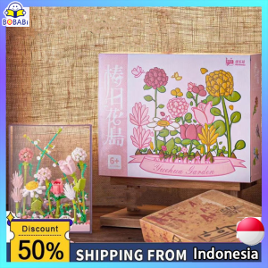 Model Blok Bangunan Dirakit Block Bangunan Ornamen Dinding Ornamen Desktop Bingkai Kayu Akrilik Bunga Blok Bangunan