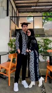 Couple Dress Tenun Prewedding Clara Motif Bunga - Couple Kondangan - Dress Tenun - Baju Couple