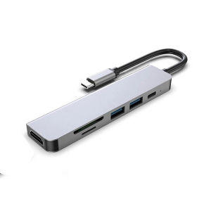 6 in 1 Port Type C Docking Station to USB Hub Secure Digital Card TF SD Card Concentrator HDTV Converter Expansion Dock