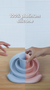 Little Giant 6 IN 1 PLATINUM SILICONE FEEDING SET | Gift Set Silicone Bib Piring Gelas Sendok Garpu Stainless MPASI | Silicone Platinum