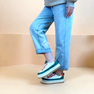 Sneakers Wanita Colorblock Korea Casual Tebal – Sepatu Sporty PU Leather Sol 4cm Size 36-40