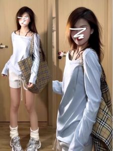 Áo Thun Dài Tay Rộng Rãi Mùa Thu Màu Sữa Cho Nữ Áo Chống Nắng Mỏng Dáng Rộng Cổ Chữ U Áo Thun Nữ