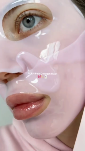 Medicube Pink Collagen Gel Mask 4EA with Sodium DNA Hyaluronic Collagen and PDRN for skin hydration and repair.