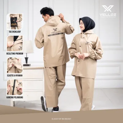 Jas Hujan Raincoat Mantel Terbaik Pria dan Wanita by VELLOZ Bahan PVC Tebal Elastis dan Anti Rembes