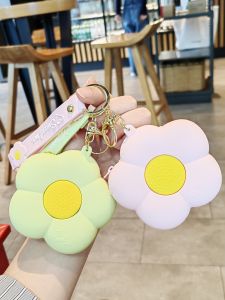 กระเป๋าใส่เหรียญผ้าไหมนิ่มแบบซิปรูปดอกไม้ กระเป๋าสตางค์น่ารักขนาดเล็กสำหรับนักเรียนหญิง ห้อยหูฟัง กระเป๋าใส่เหรียญแบบแขวน เครื่องประดับหนังสือ