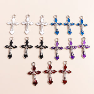 10pcs 30*18mm Metal Enamel Holy Jesus Cross Charms for DIY Jewelry Making Crucifix Pendants for Necklace Earrings Accessories