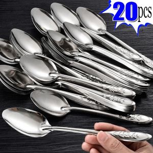 20pcs Stainless Steel Spoon Rose Print Long Spoon Eat Watermelon Spoon Soup Spoon Milk Coffee Ice Cream Dessert Spoon Kitchen Tools