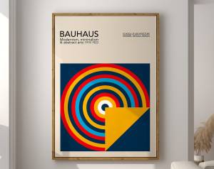 Modernist Bauhaus เรขาคณิตโปสเตอร์ผ้าใบ Living Room Wall Art Retro พิมพ์ MID Century Home ตกแต่ง Wall Art ภาพวาด