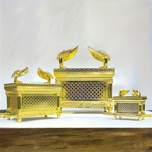 Golden Ark Covenant Figurine Commandments Aaron’s Rod & Manna - Religious Jewelry Box Multi-Faith Holidays No Electricity