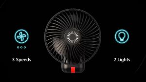 RTAKO Camping Fan with LED Lights Operated Tent Fan with Hanging Hook and Aroma Diffuser 180° Rotation Portable Rechargeable Travel Fan for Camping RV Picnic DH-FS06