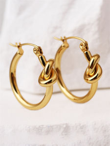 1 Pair of Vintage Trendy Knotted Earrings Gold Knot Design Earrings Hoops Stainless Steel Jewelry Elegant Casual Style Women Cas