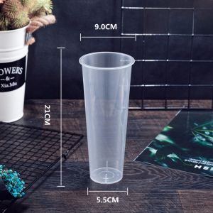 Disposable Plastic Frosted Injection Molding Juice Cup Milk Tea Cup Transparent Leakage Proof 90mm Diameter Beverage Cup with Lid