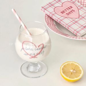 Hand-Painted Large-Bellied Red Wine Glass Champagne Cup Dessert Glass Ins Korean French Style Creative Letter Print Heat Resistant Glass