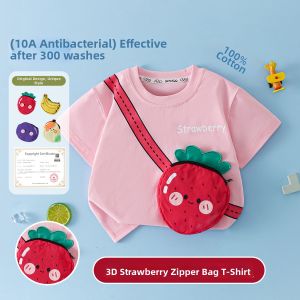 Lomitoo | Cotton Cartoon 3D Pocket Tshirt Childrens Short Sleeve