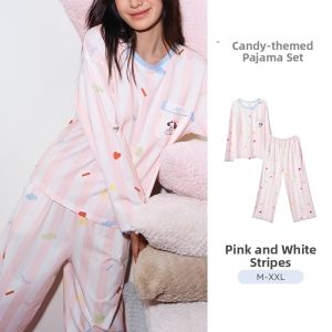 NAITANGPAI | Autumn Striped Long Sleeve Comfortable Casual Loose Outerwear Pajama Set