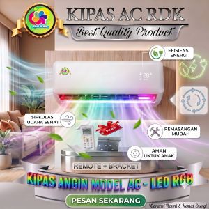 Kipas Angin Model AC 2PK Pakai Remote + Lampu LED RGB Energi Efisien Udara Sehat Pemasangan Mudah Aman untuk Anak