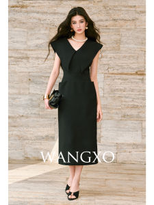 WANGXO | Đầm Voan Linen Không Tay Đai Ngang Cổ V Kép & Lapel Rộng