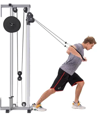 Wall Mount Cable Station with Adjustable Dual Pulley System Pull Down Fitness Station