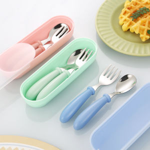 Kids Spoon And Fork Set With Case Stainless Spoon and Fork Baby Feeding Set