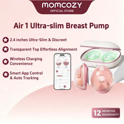 Momcozy Air 1 Ultra-Slim Breast Pump Hands-Free Wearable Pump with Wireless Charging Case &amp App Control with Auto Mode &amp Full-Milk Alert