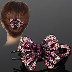 Hairpin Three-Tooth Clip Head Clip Up-do Back Head Hairpin Large Size Grip Bow Rhinestone Duckbill Clip Mother Hair Accessories