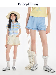 BarryBanny Girls Ruffle Shorts Casual Cotton Lenzing Fiber Spring Summer Childrens Pants Big Kids Leisure Trousers