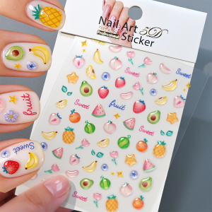 1Pcs 5D Embossed Jelly Fruit Nail Stickers Strawberry Peach Watermelon Banana Orange Nail Decals Sweet Fruits Manicure Sliders 1