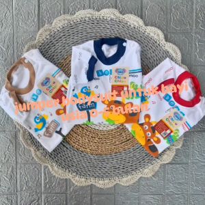 Baju Bayi Model Jumper 0-5 Bulan Bodysuit Bahan Lembut Motif MooFarm Lucu