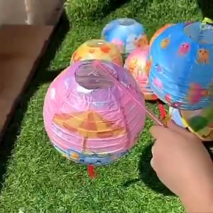 Kids 20cm Round Paper Lantern LED Light Color Lampshade Mid Autumn Festival Decoration 纸灯笼儿童手提卡通圆形8寸DIY纸灯笼彩色纸灯罩中秋节日 Y070