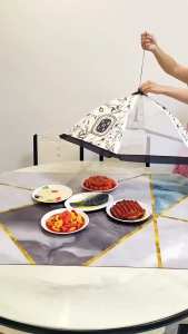 Cream Style Foldable Food Cover  Anti-Dust Mosquito Net Tudung Saji  Kitchen Dish Tent Cover  Rectangle & Round Options Kitchenware Containers Steel Utensils