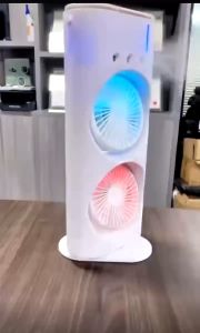 Quạt Điều Hòa Phun Sương Tích Điện Quạt Hơi Nước điều Hòa Có Đèn LED Với 2 Cánh Gió Spray Fan Tích Điện 4000mAh Kiêm Đèn Ngủ Đa Sắc 3 Đầu Phun Sương