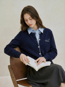 INMAN | Color-blocked Embroidered Loose Knit Cardigan New Arrival