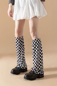 Color Matching Pile Style Foot Sock White Green Chessboard Lattice Width Leg Warmer Niche Style Y2g Retro College Style Tube Socks Ins Fashion