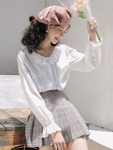 Áo sơ mi MUTU nữ xếp ly cổ búp bê thanh lịch