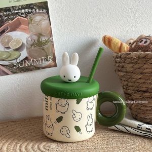 Cute and High-Quality Ceramic Mug with Straw Lid